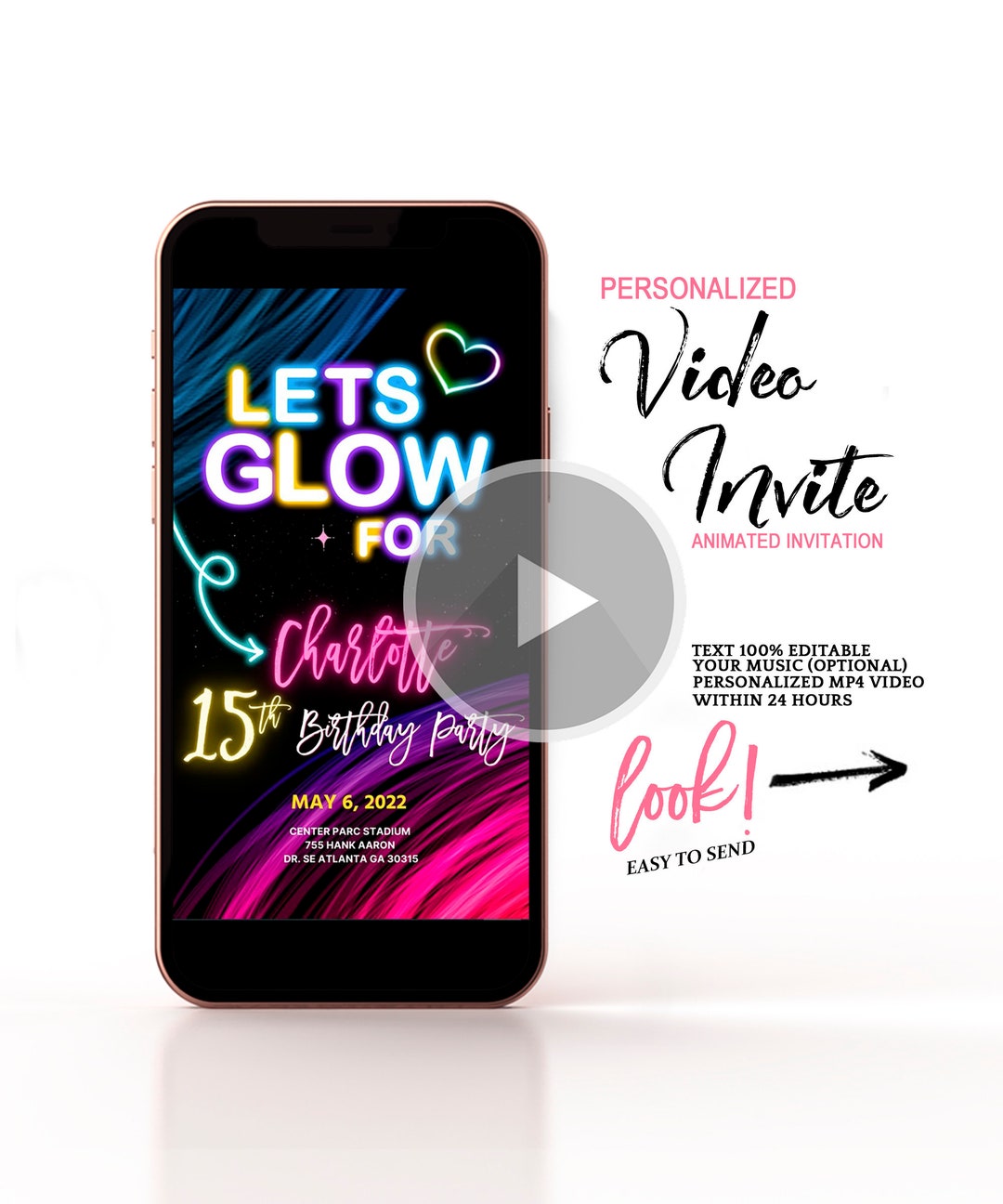 Let's Glow Party Video Invitation Glow Party Digital Etsy