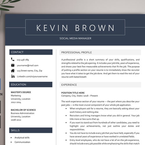 Professional Resume Template for Word and Pages 1 2 and 3 - Etsy