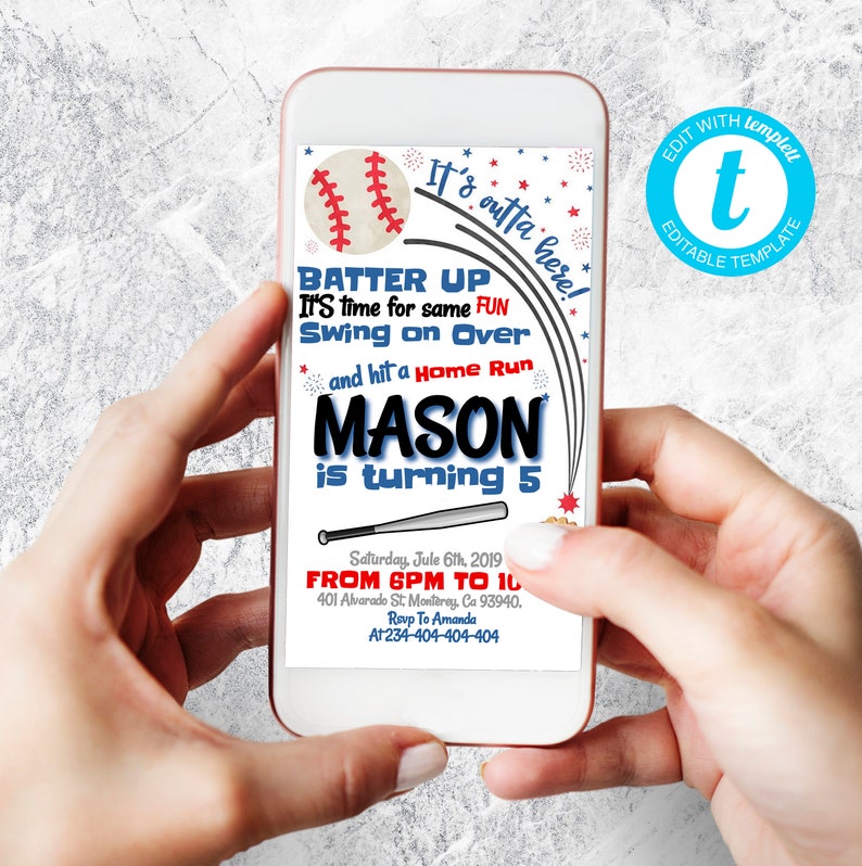Baseball Birthday Electronic Invitation Baseball Invitation Etsy