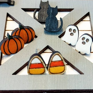 Halloween Stud Earrings, Ghosts, Black Cats, Pumpkins, Candy Corn
