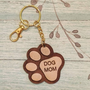 Dog Mom Wood Cut Keychain