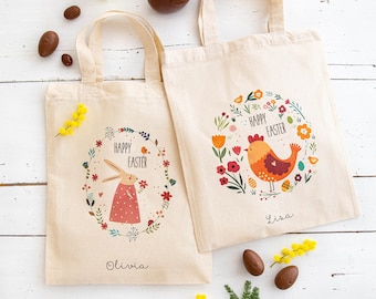 Sac de Pâques personnalisé avec un prénom, panier en tissus réutilisable pour la chasse aux oeufs en chocolats et les cadeaux de Pâques ! 