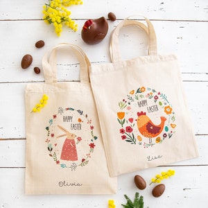 Sac de Pâques personnalisé avec un prénom, panier en tissus réutilisable pour la chasse aux oeufs en chocolats et les cadeaux de Pâques !