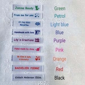 Étiquette à coudre personnalisée en satin, 9 couleurs au choix Font Comic image 4
