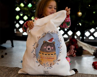 White personalised Santa Sack, Personalized white burlap Santa Sack, Personalised hessian Christmas Sack, Christmas kids gift bags