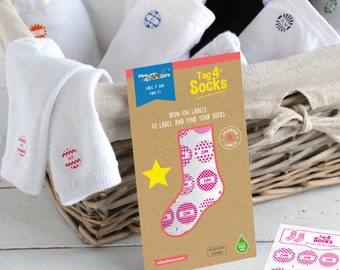 Personalised labels for socks - iron-on dots to match & pair socks
