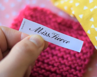 10 personalised satin sew on labels - name labels - Dimensions 58x10mm - 2.28x0.393inch - choice of fonts
