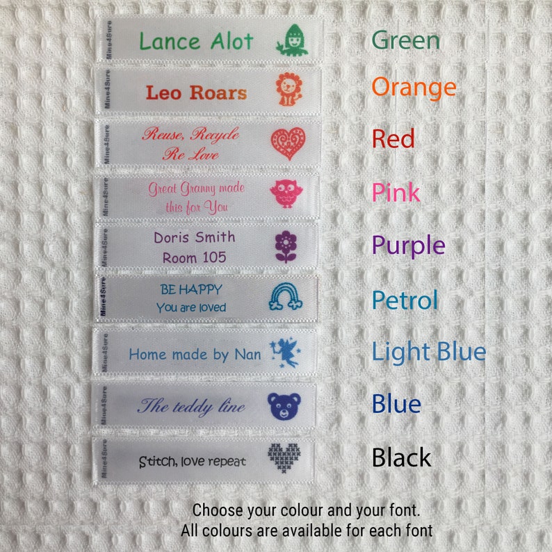 10 Étiquettes à coudre personnalisées en satin, 4 couleurs et 5 polices d'écriture au choix image 3