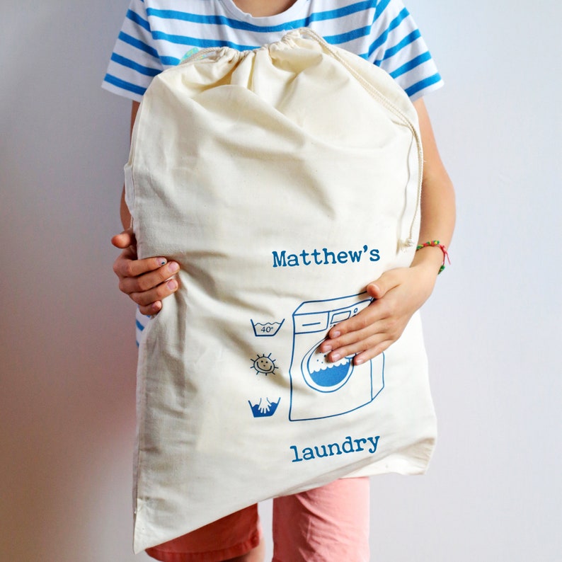 Sac à linge sale personnalisé, grand sac à linge en coton, grand pochon en toile avec cordons pour les enfants D176 Washing Machine