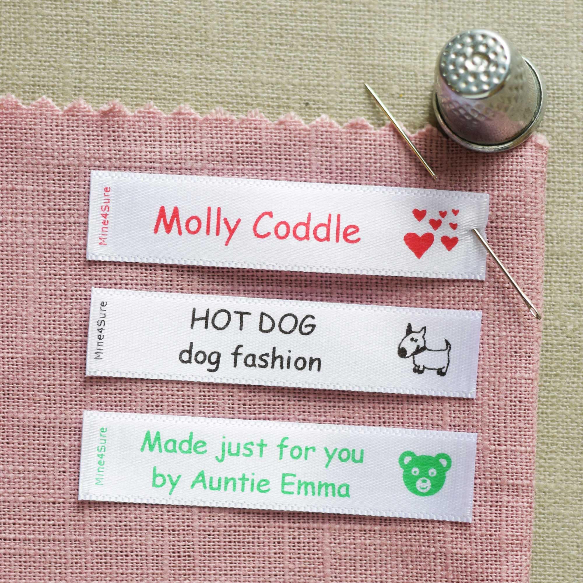 Satin sew on labels - Font Comic (Dims 61x12mm - 2.40x0.472 inch)