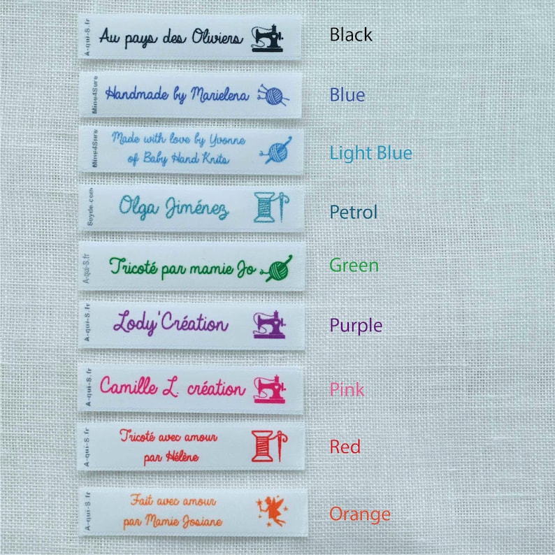 Étiquettes satin à coudre personnalisées, quantité et couleurs au choix police Always pour vêtements, couture, cadeau, tricot image 10