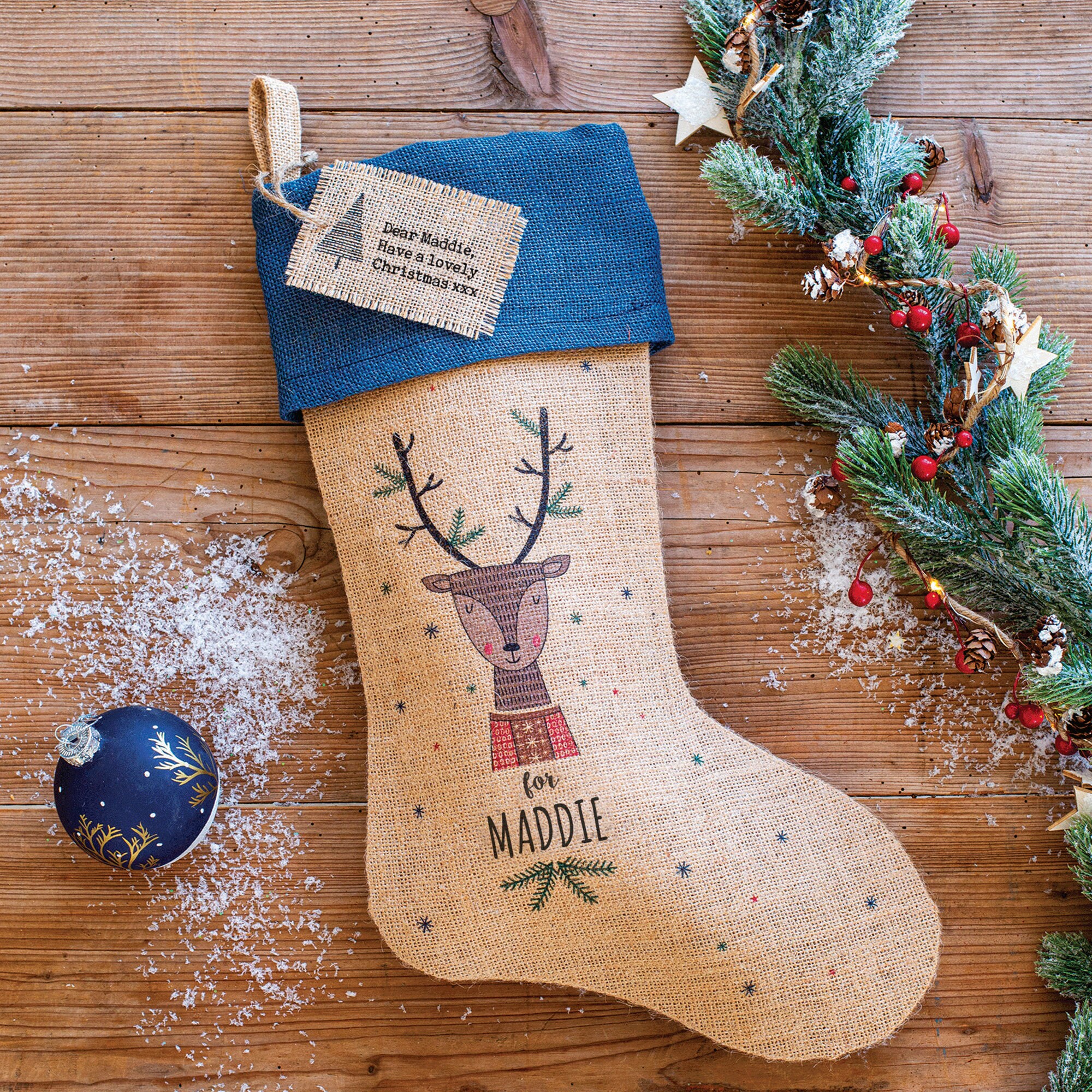 Chaussette de Noël Personnalisée - Chaussette en Toile Jute avec Les Prénoms Des Petits et Grands En