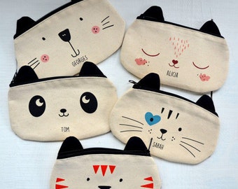Das personalisierte Tier- Täschchen - Baumwolltasche - Schulmäppchen - personalisierte Tasche  - Tierdesign