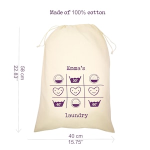 Personalised Laundry Bag, Drawstring Cotton Bag, Drawcord clothes bag, Clothes travel bag, Laundry Bag Personalized Free delivery image 6