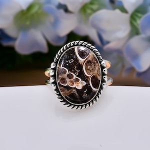 Turritella Agate Sterling Silver Ring - Adjustable Statement Ring