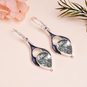 Black Rutilated Quartz Earring, 925 Sterling Silver Earring, Anniversary Gift, Gemstone Earring, Handmade Earring For Women.
