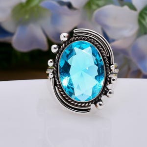 Blue Topaz 925 Sterling Silver Ring: Vintage Minimalist Gemstone