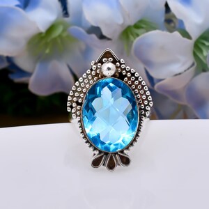 Blue Topaz 925 Sterling Silver Ring - Vintage Oval Gemstone