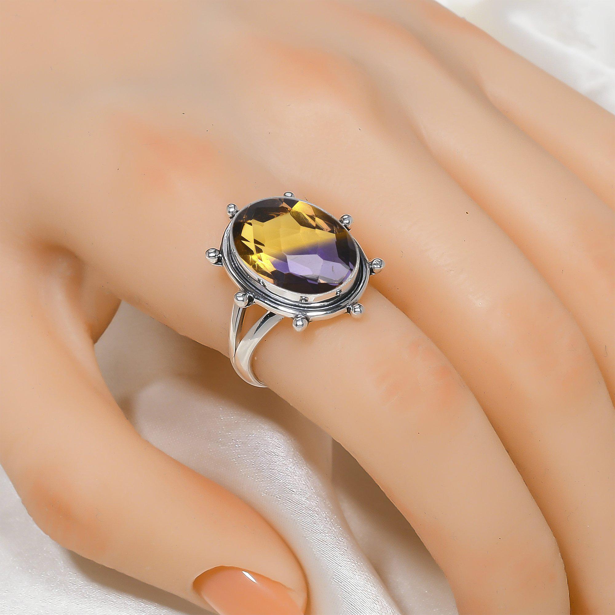 アメトリン宝石リング：ハンドメイド925スターリングシルバー製
