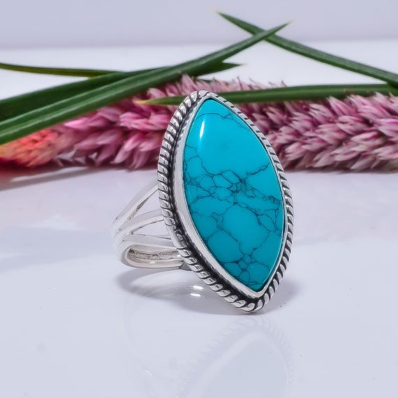 Belle bague en argent, bleu cuivre turquoise, bijoux de créateur