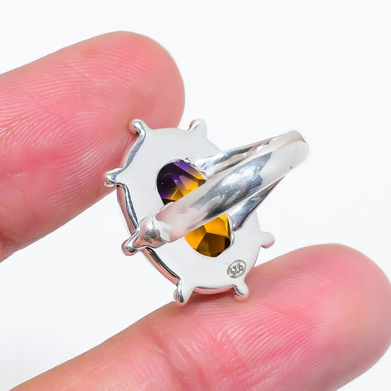 アメトリン宝石リング：ハンドメイド925スターリングシルバー製