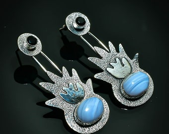 Elegant Studs Earrings Natural Blue Lace Agate Studs Blue Lace Agate Studs 925 Sterling Silver Stud Earrings, Handmade Gemstone Earrings
