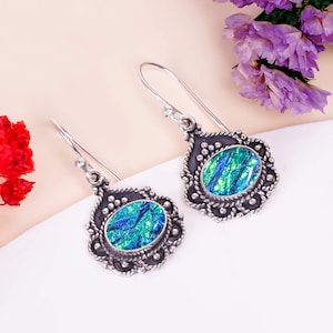 Australian Triplet Fire Opal Earring 925 Sterling Silver Earring Triplet Fire Opal Gemstone Handmade Silver Jewelry Earring For Gift