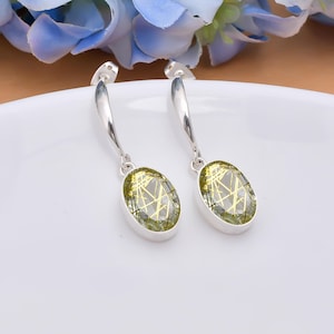 Boucles d'oreilles en quartz rutile doré, clous en argent sterling 925, bijoux en pierres précieuses faits main, cadeau d'anniversaire pour elle