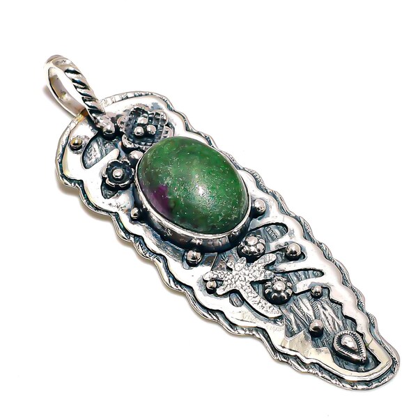 Ruby Zoisite Pendant Jewelry With 925 Stamped Sterling Silver And Natural Oval Shape Ruby Zoisite Gemstone By Nakshmart (NK869-2)
