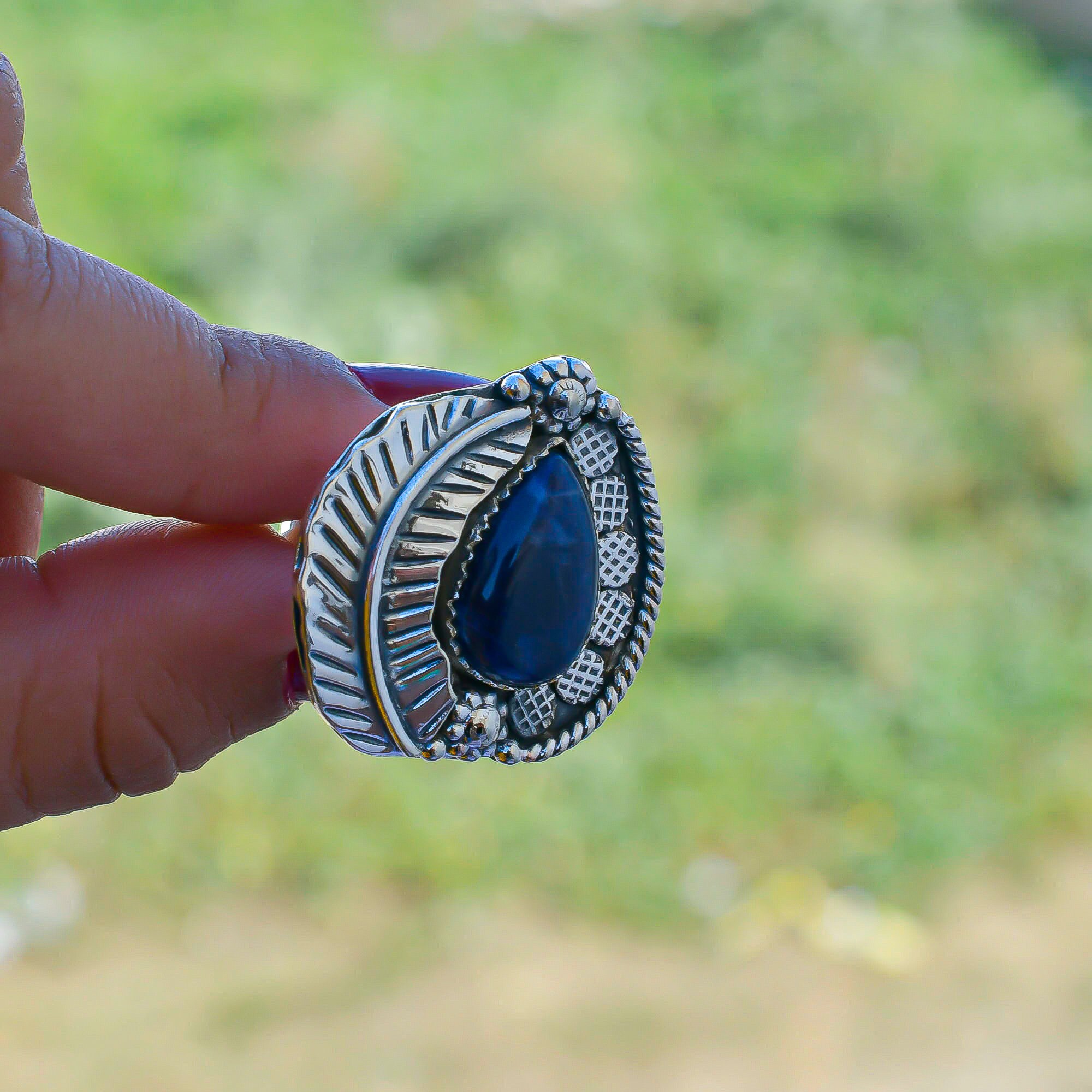 Sodalite Ring Leaf Handmade Jewelry With 925 Stamped