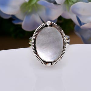 Handmade Sterling Silver Mother of Pearl Ring - Adjustable Statement Ring