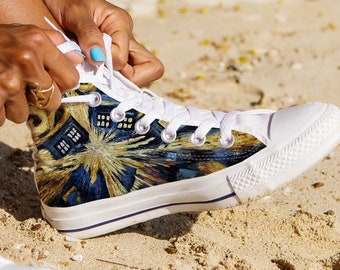 Dr Who Shoes, Dr Who Van Gogh Converse Style Shoes, Doctor Who Fan Gift Idea, Women's Men's High Top Sneakers