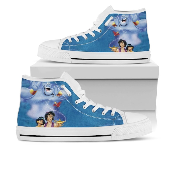 Aladdin Shoes, Aladdin Converse Style Shoes, Aladdin Magic Lamp, Women's Men's High Top Sneakers