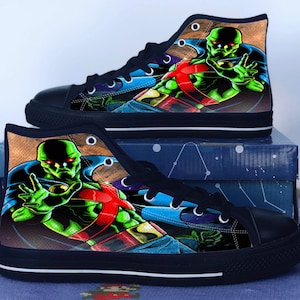 Martian Manhunter Shoes, J&#39;onn J&#39;onzz Converse Style Shoes, Superhero Gift Idea, Women&#39;s Men&#39;s High Top Sneakers