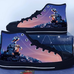 Wall-E Shoes, Wall-E Converse Style Shoes, Wall-E Fan Gift Idea, Women&#39;s Men&#39;s High Top Sneakers