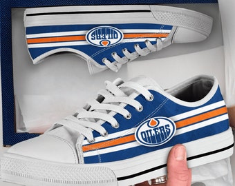 Chaussures Edmonton Oilers, chaussures style Converse Edmonton Oilers, idée cadeau Edmonton Oilers, baskets montantes homme homme