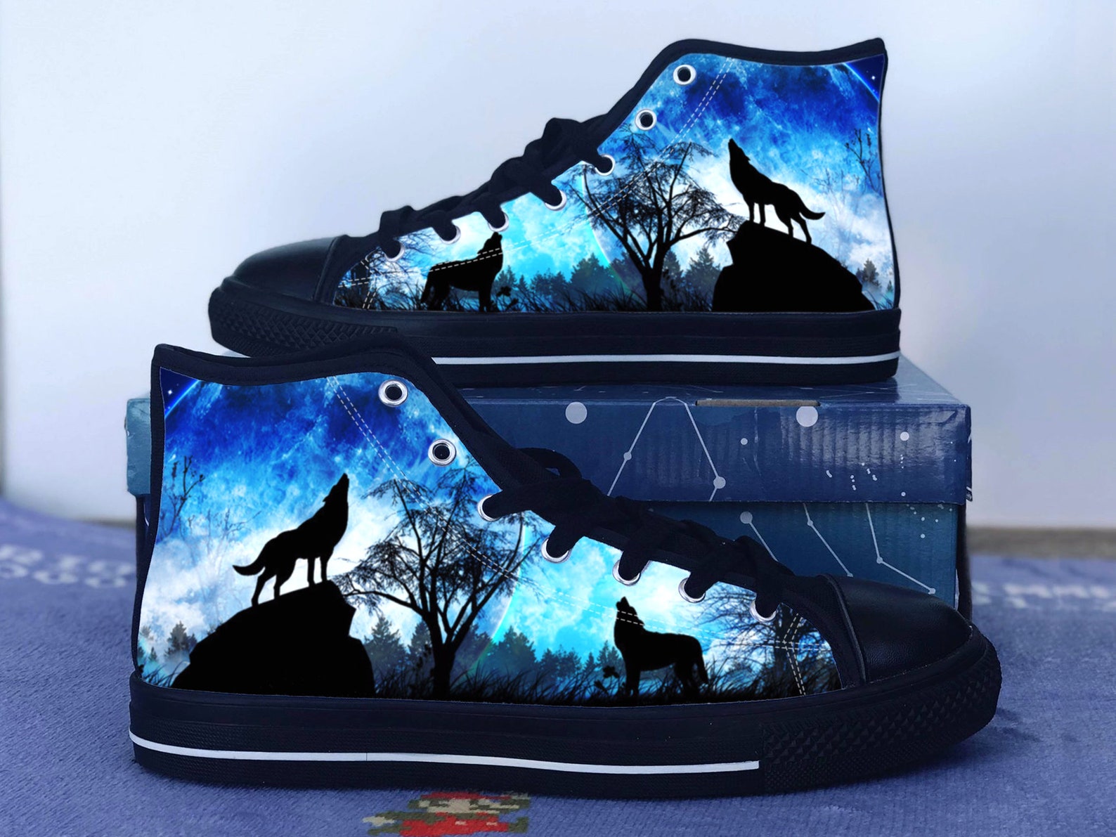 Wolf Shoes Howl Converse Style Shoes Animal Fan Gift Idea Etsy