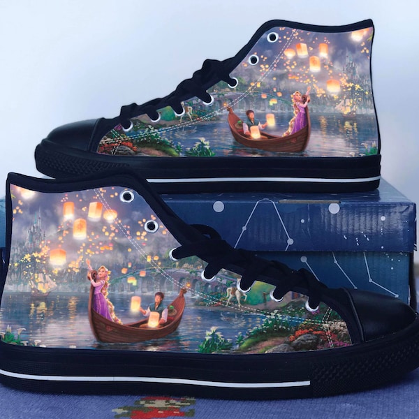 Tangled Shoes, Tangled Converse Style Shoes, Disney Gift Idea, Women's Men's High Top Sneakers