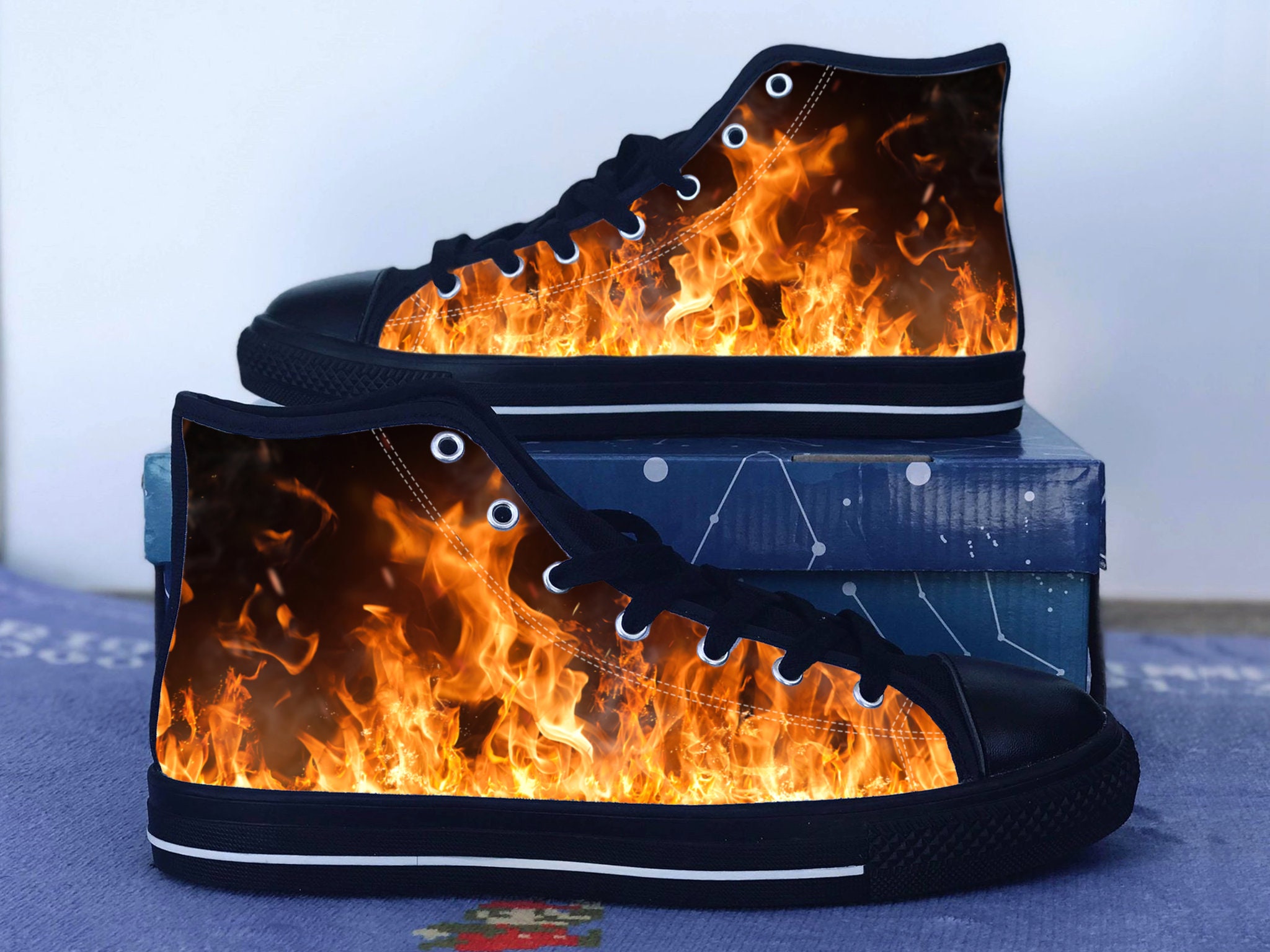 Black Converse With Hand-painted Flames, Rockabilly Retro Style Chuck  Taylors, 50s Swing Dance Shoes for Men or Women 