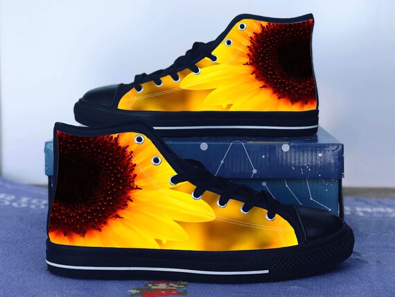 Sunflower Shoes, Sunflower Converse Style Shoes, Flower Gift Idea, Women's  Men's High Top Sneakers
