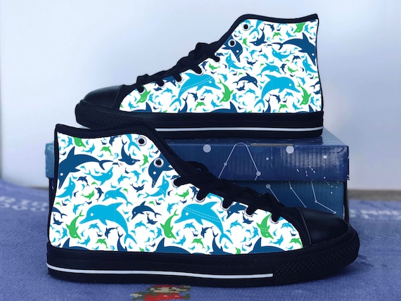 Dolphin Shoes, Aquatic Converse Style Shoes, Dolphin Gift Idea
