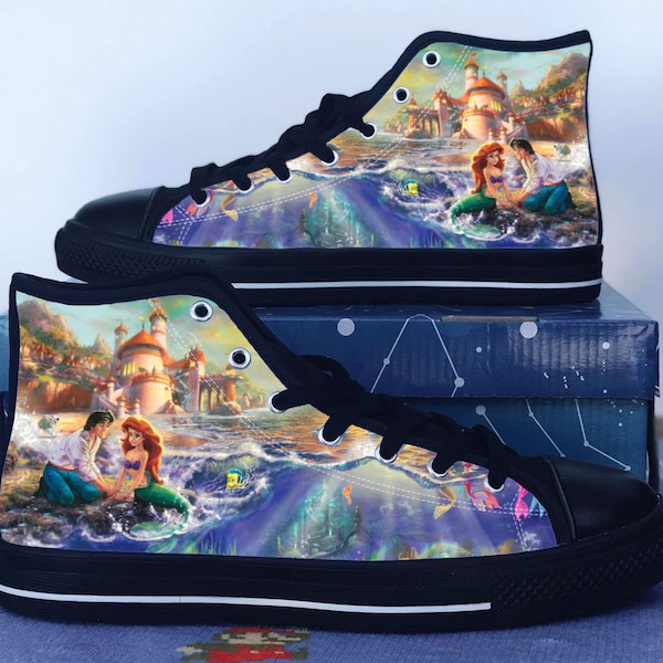 Little Mermaid Shoes, Little Mermaid Converse Style Shoes, Disney Gift Idea, Women's Men's High Top Sneakers