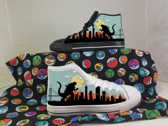 Godzilla Shoes, Godzilla Converse Style Shoes, Godzilla Gift Idea, Women's Men's High Top Sneakers Godzilla Shoes, Godzilla Converse Style Shoes, Godzilla Gift Idea, Women's Men's High Top Sneakers