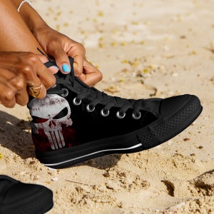 Punisher Shoes, Punisher Converse Style Shoes, The Punisher Fan Gift Idea, Women&#39;s Men&#39;s High Top Sneakers