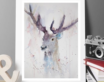 High Quality print of my Watercolour painting of Stag, Stag Art, Wildlife, Watercolour Print