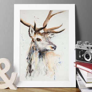 Stag art print of my original Watercolour painting of Stag. Perfect gift idea for art wildlife animals lovers. Art directly from the artists