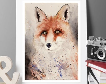 Fox Print, Fox Watercolour, A2 Fox Print, A3 Fox Print, Orange Fox, Fox Art Print