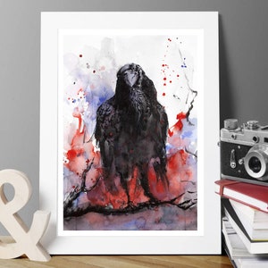 Raven - Art Print of my watercolour painting (limited edition of 100 prints). Perfect gift idea in a gothic theme. High quality print.