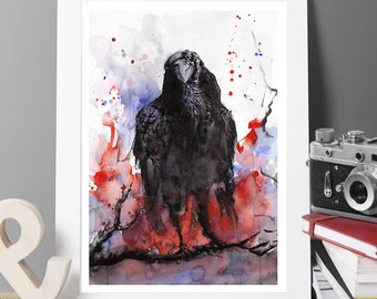 Raven Giclée Art Print – Gothic Watercolor Bird Illustration