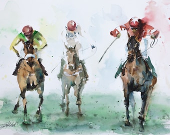 Horse Racing Art Print, High Quality print of my Watercolour painting, Horse Racing Decorations, Watercolour Print, Grand National 2019